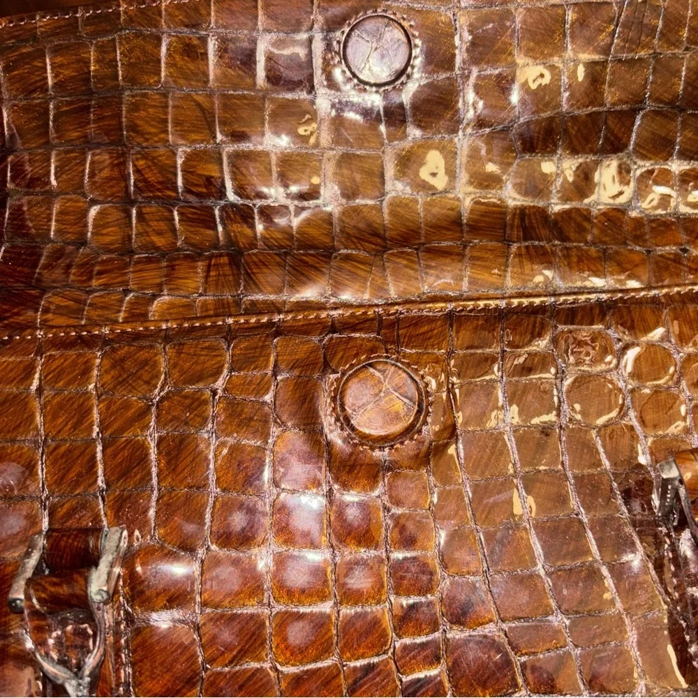 SOLD-I Santi Vintage Enbossed Croc Genuine Leather Handbag - Picture 5 of 11